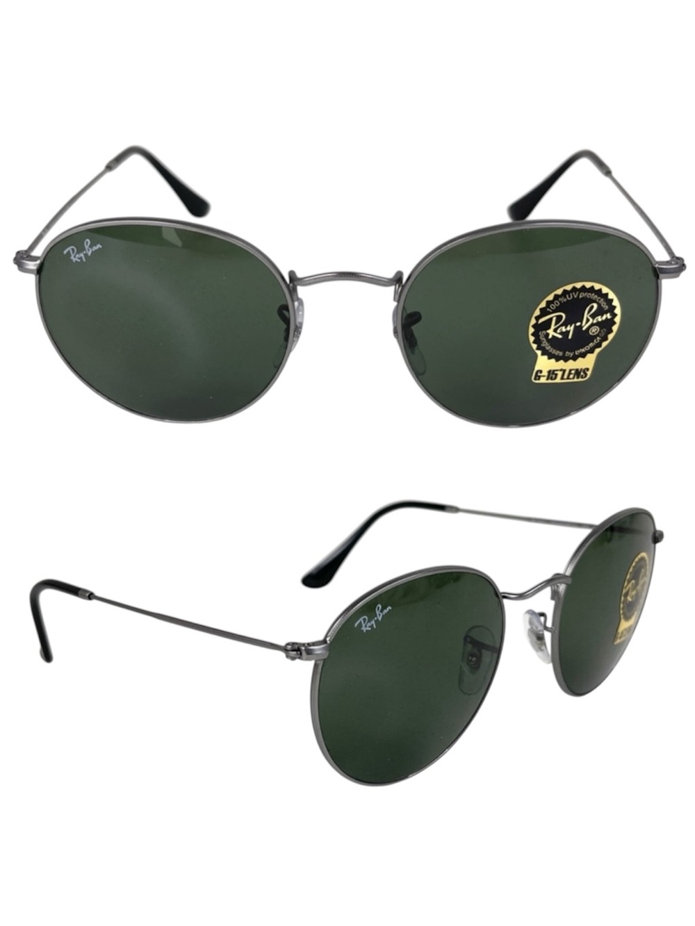NEW RAY-BAN Icons 53mm Retro Round Metal Sunglasses Matte Gunmetal Green